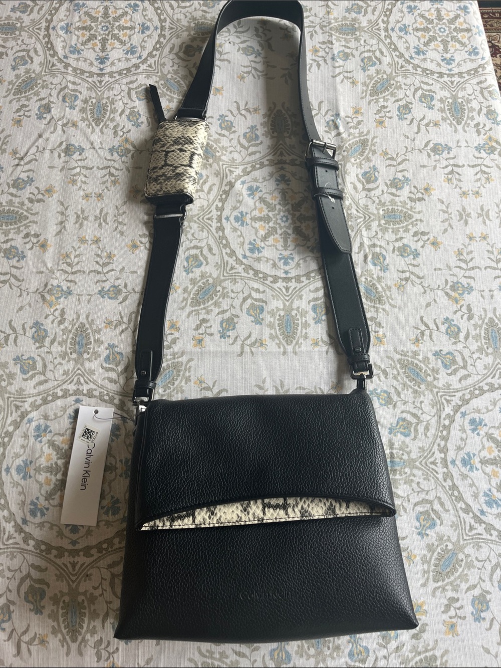 Calvin Klein Black Crossbody with Snake-Print Accent